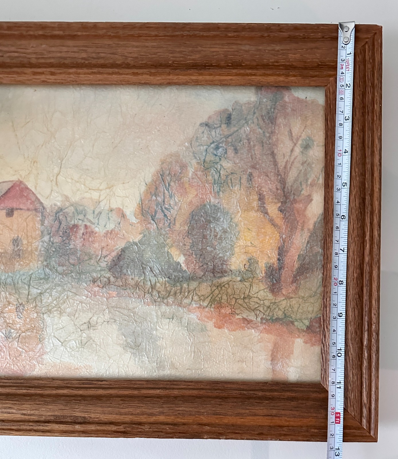 Original Framed Watercolor & Pen Landscape Painting «Springhouse» Signed 17×13