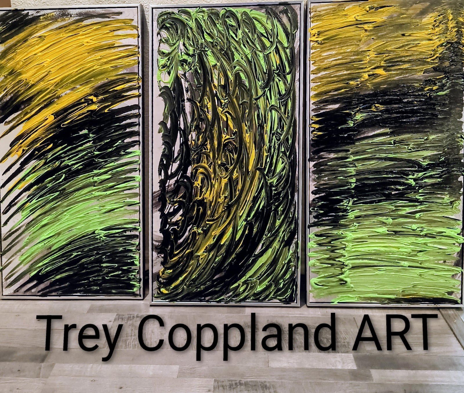 Trey Coppland, Summer Love Abstract Painting Triptych Set, Large, Framed