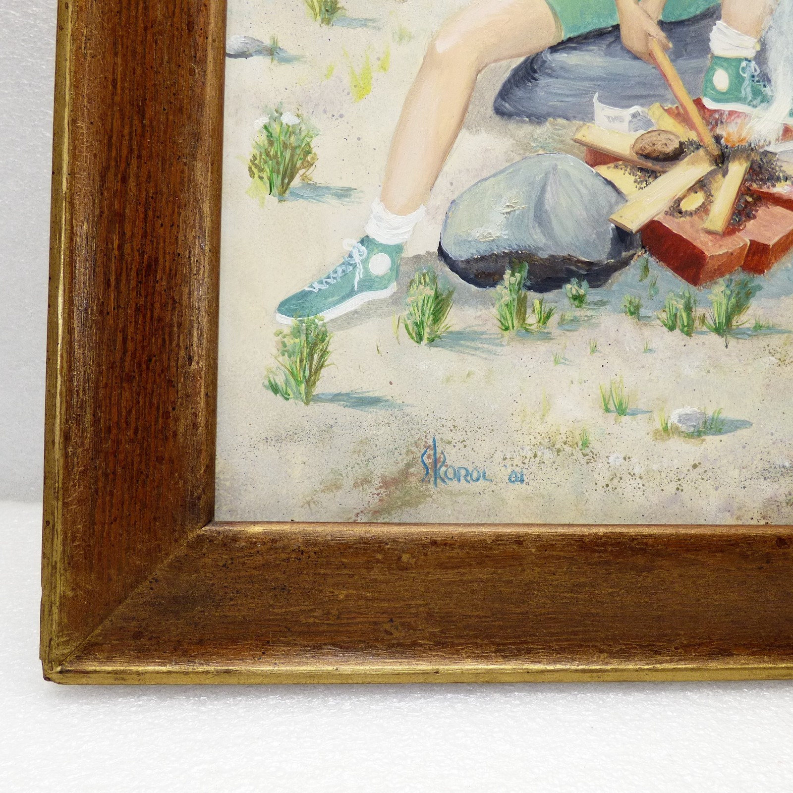 Large vintage depression era Bronx New York painting boys in slums Westchester