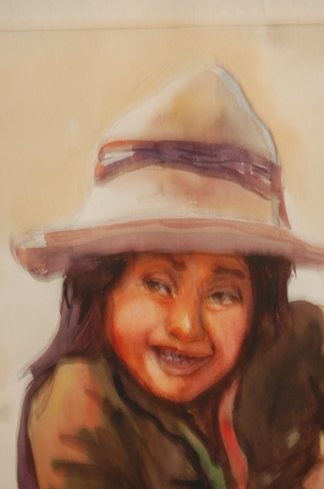 VINTAGE FRAMED MATTED ORIGINAL WATERCOLOR PAINTING OF PERUVIAN NATIVE GIRL CHILD