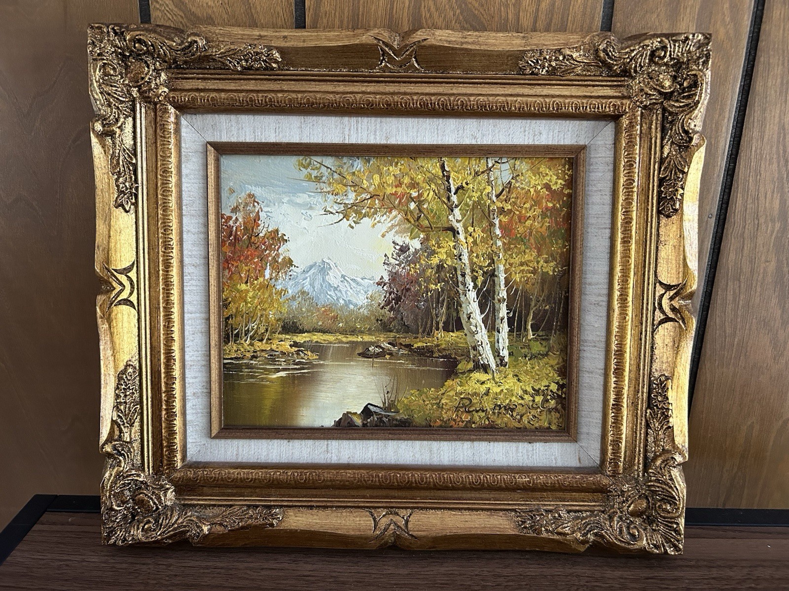 VTG Mid Century Original Textured Oil Painting Autumn Forest Landscape Framed