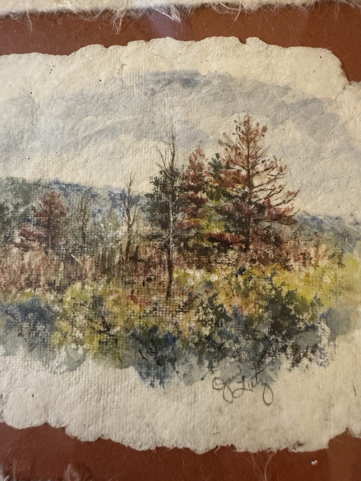 Miniature Watercolor Landscape Signed Painting 3.5×5 Framed w/Conservation Glass