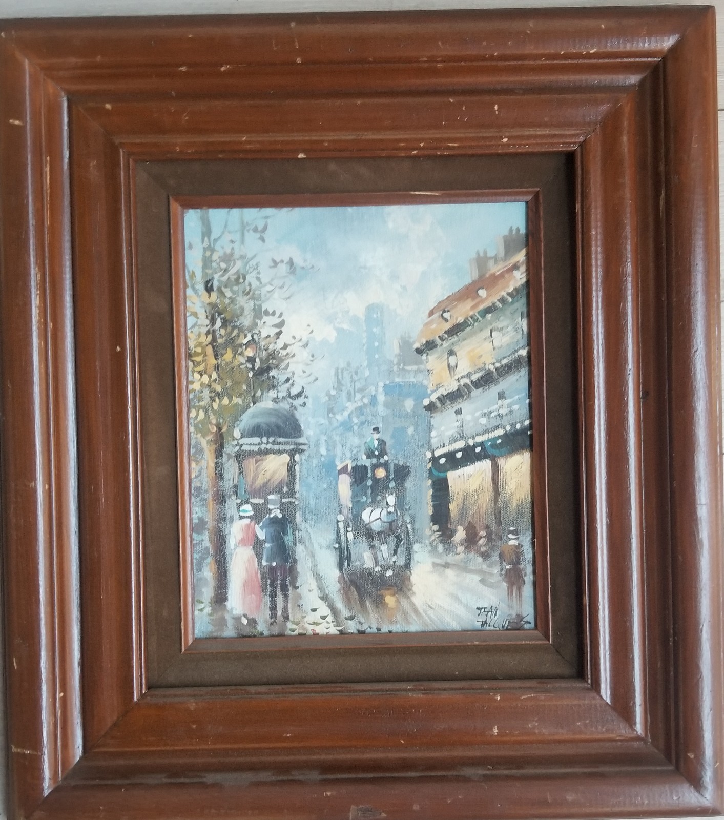Signed Parisian Street scene Hand painted Oil Painting wit Frame 16×18 Inches