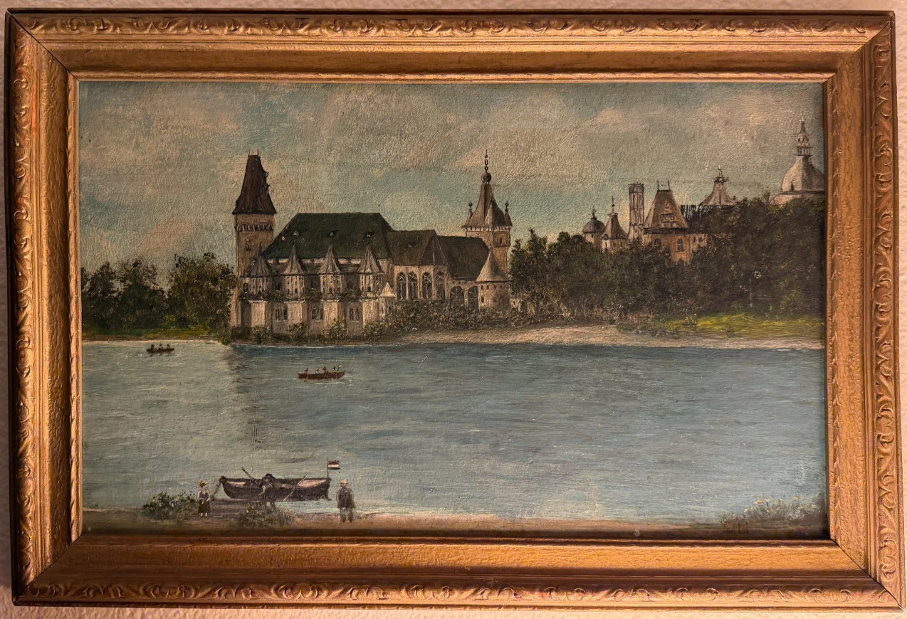 Antique Original Budapest Castle Oil Painting Listed Artist Hungary Signed Frame
