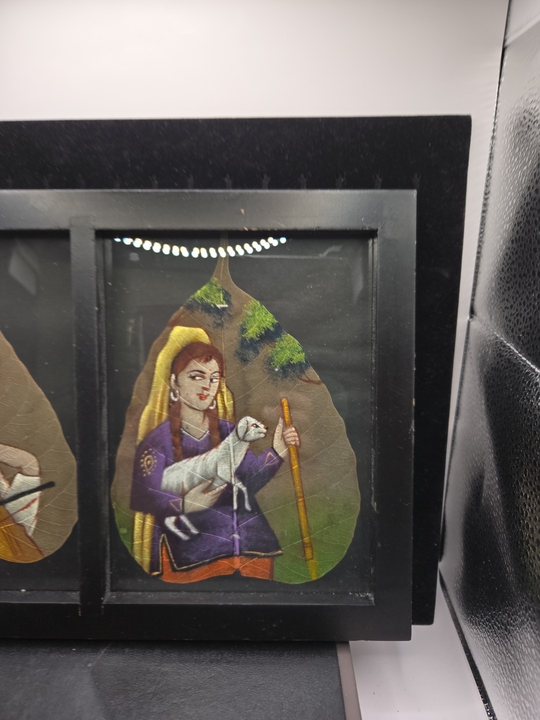 Peepal Leaves Hand Painted And Framed Very Nice 13″ X 9″