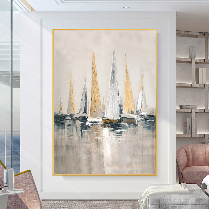 Modern Abstract Hand Painted Oil Paintings Sailing Boat On The Sea On Canvas
