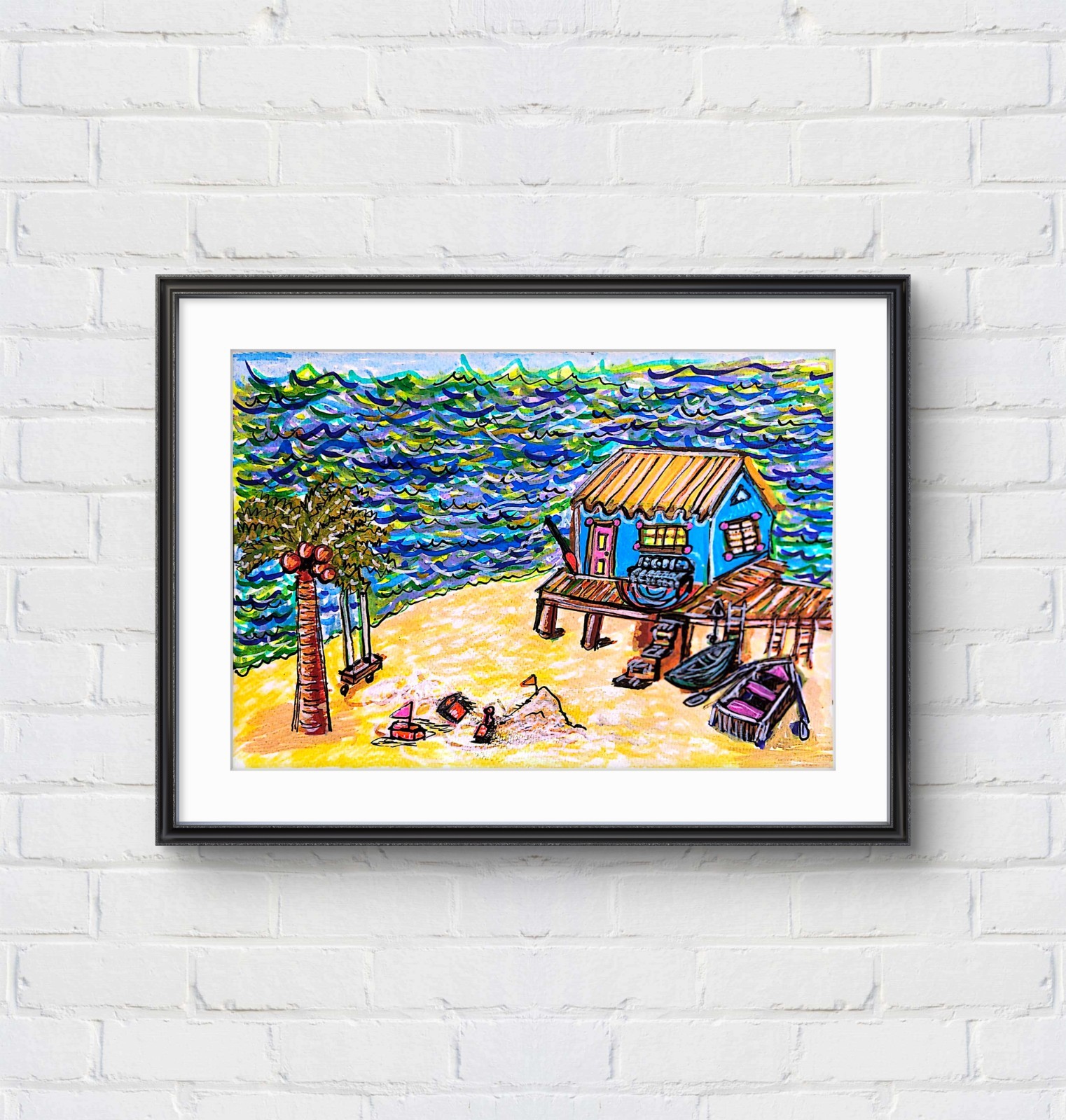 Dreams Of Shore House Colorful Modern Original 8×10 Acrylic Paint Achival Paper