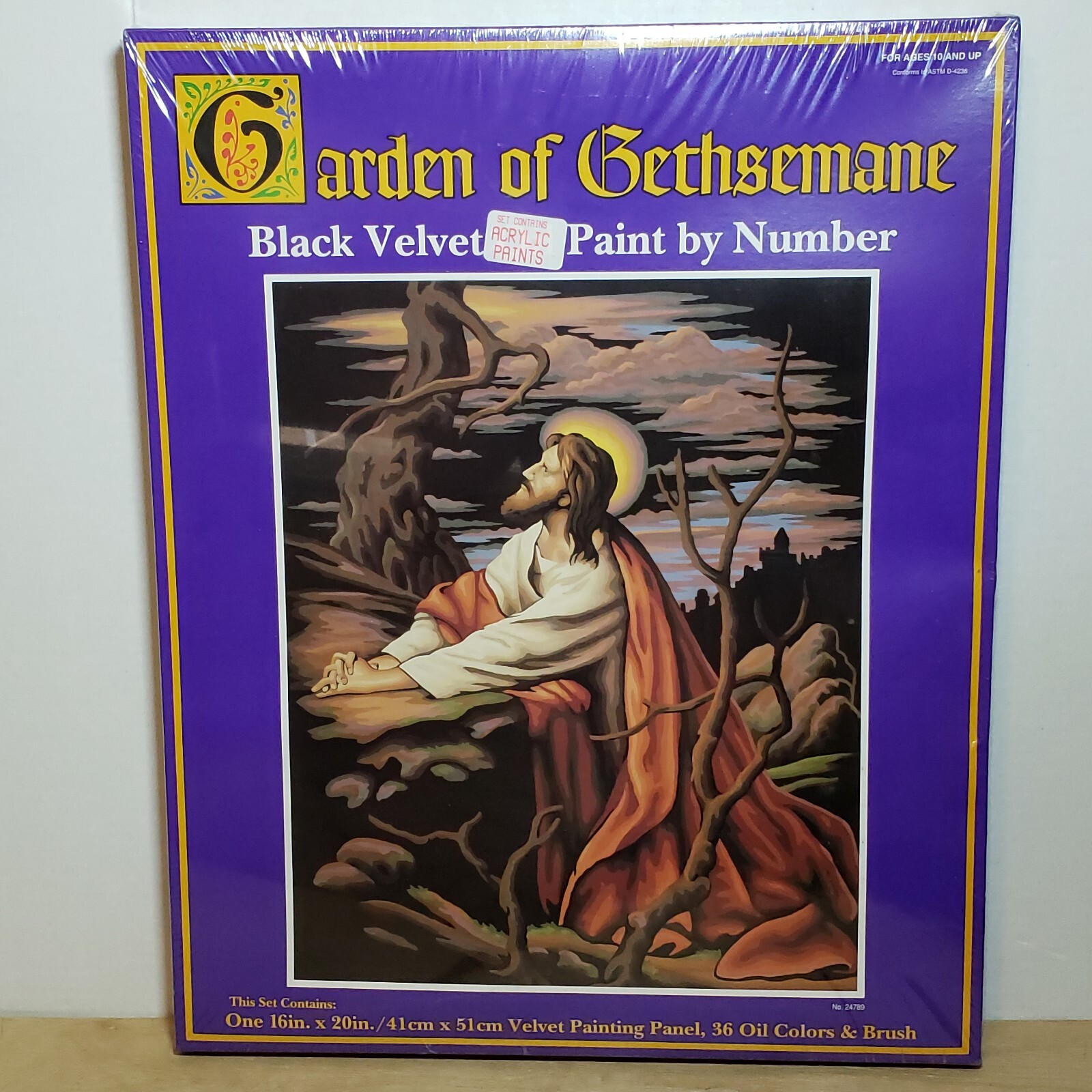 Craft House Garden of Gethsemane Jesus Paint by Number Black Velvet Oil 1995 Vtg