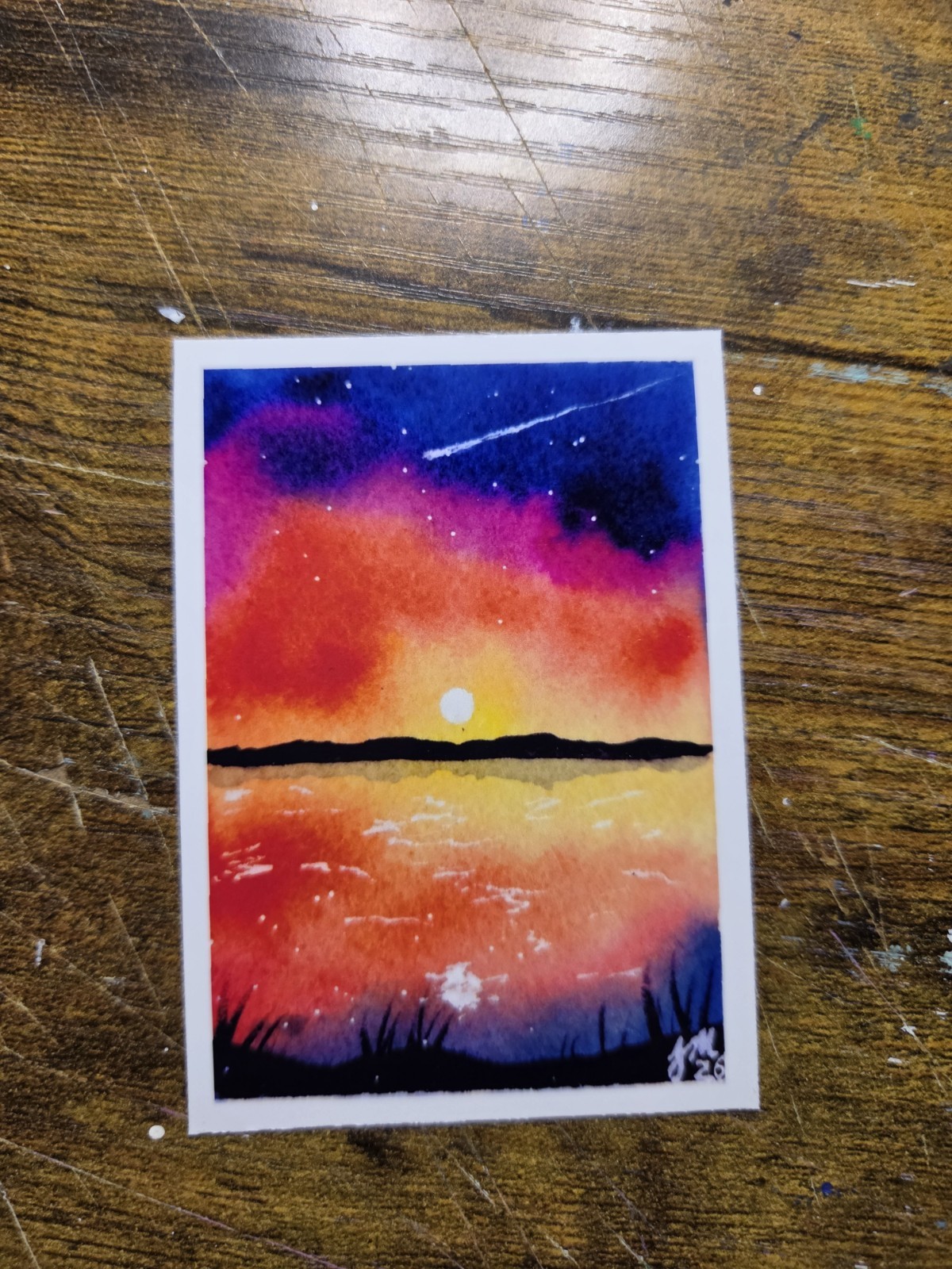 ACEO *Art Print Original Acrylic Painting Sunset Mountains 2.5×3.5