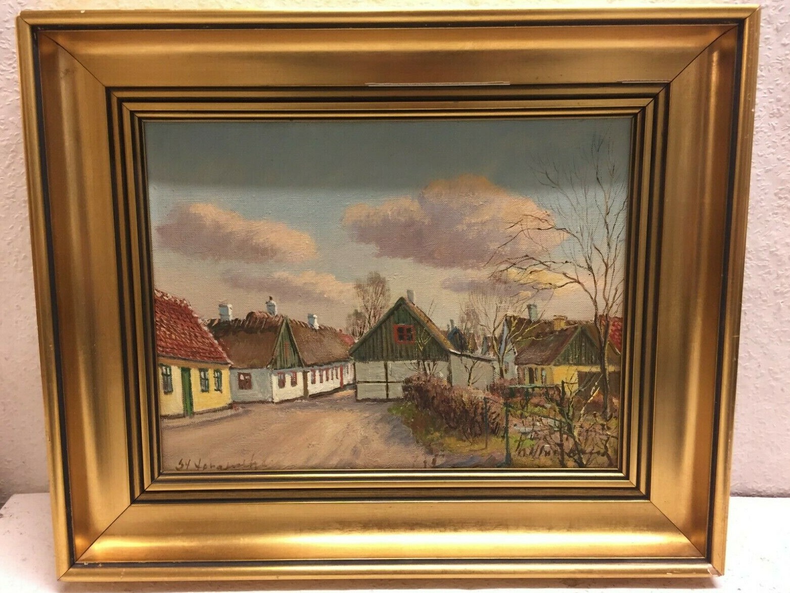 Ulrichsen, Theodor (1905-1970) Sdr. Magleby Cityscape Oil Painting 45 x 38 cm