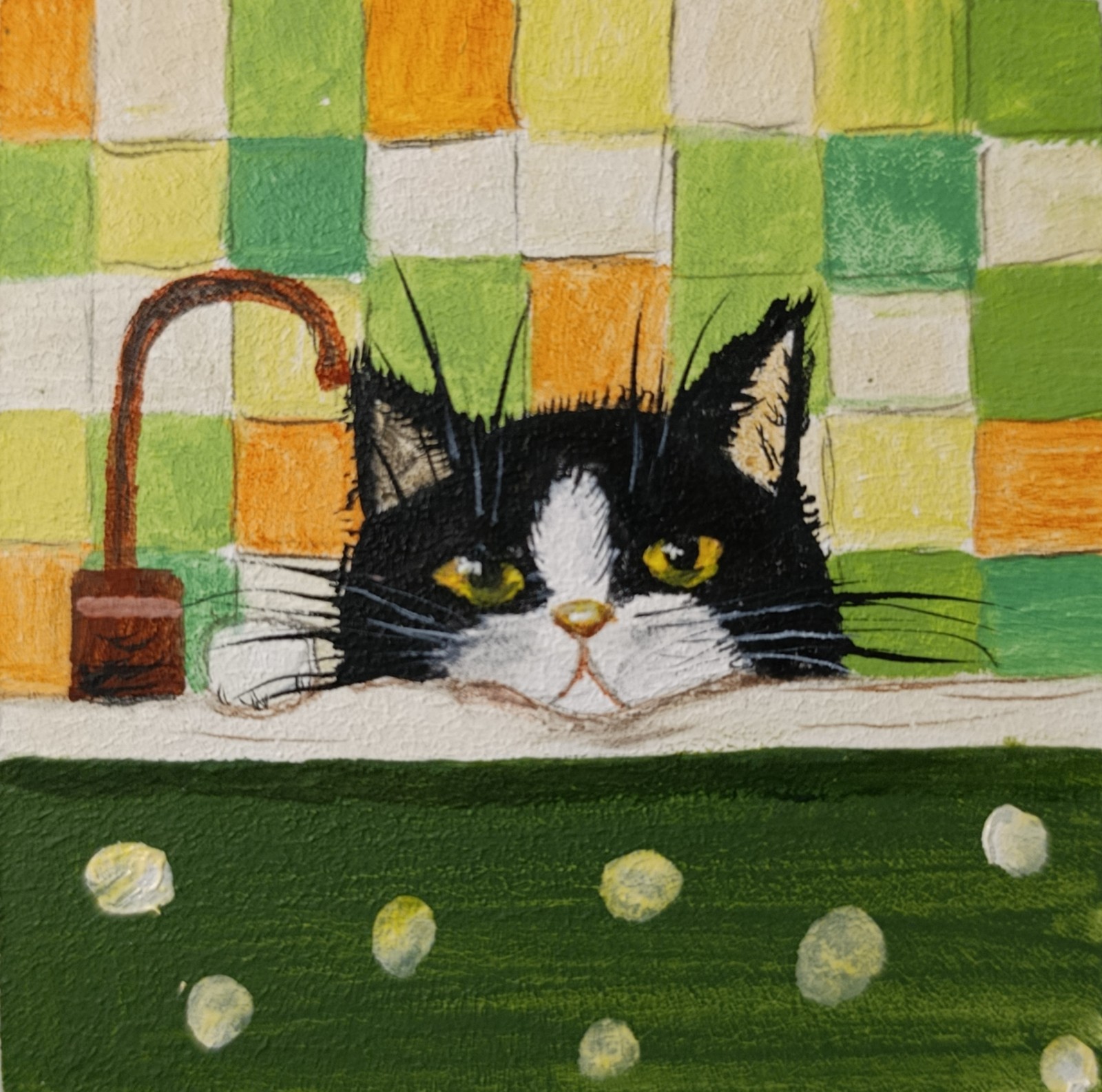 ORIGINAL Oil Painting Contemporary Wall art Cat Animal Pet Miniature Handmade
