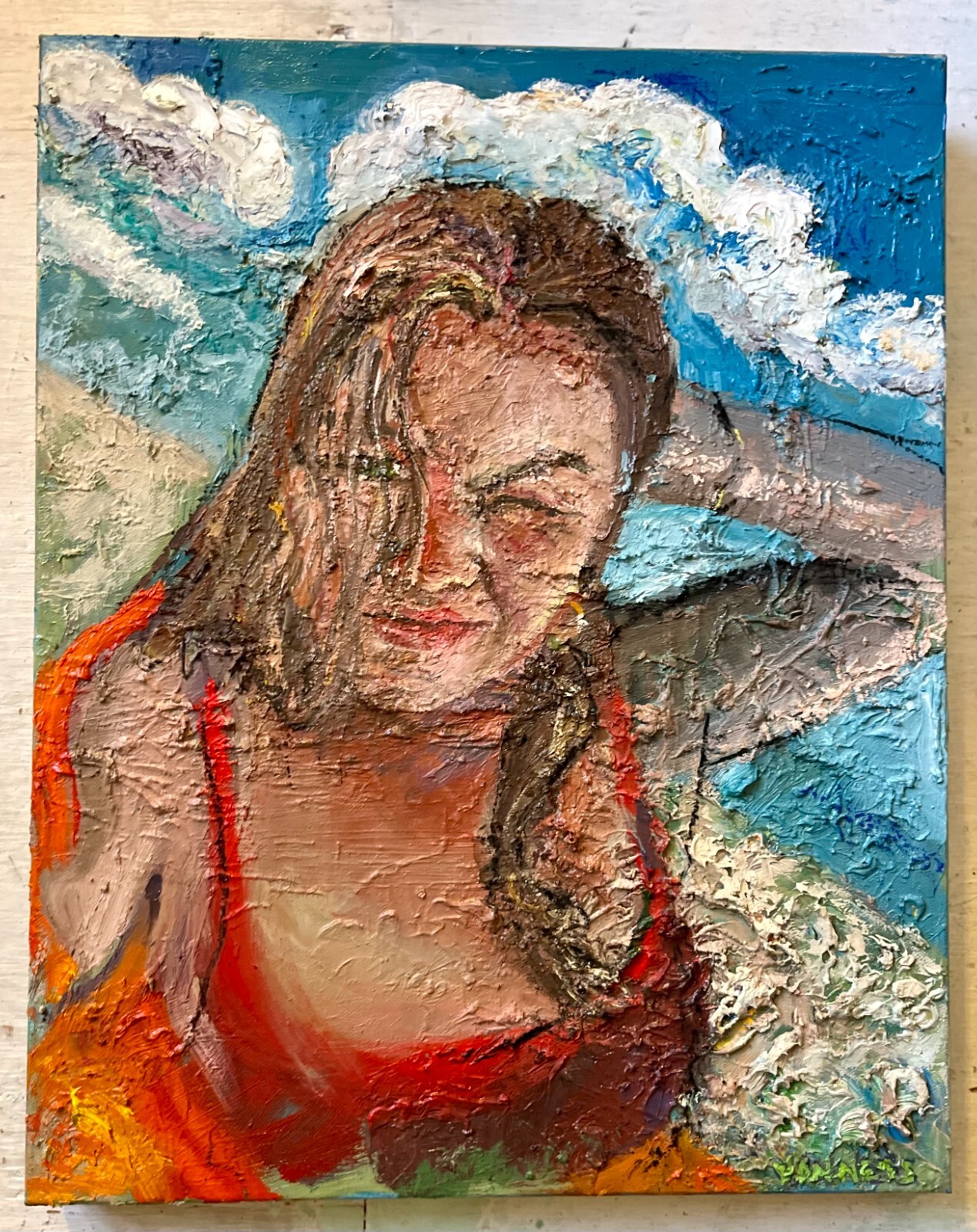 Beach Day, Oil Painting, Portrait of a Girl, Coastal Art
