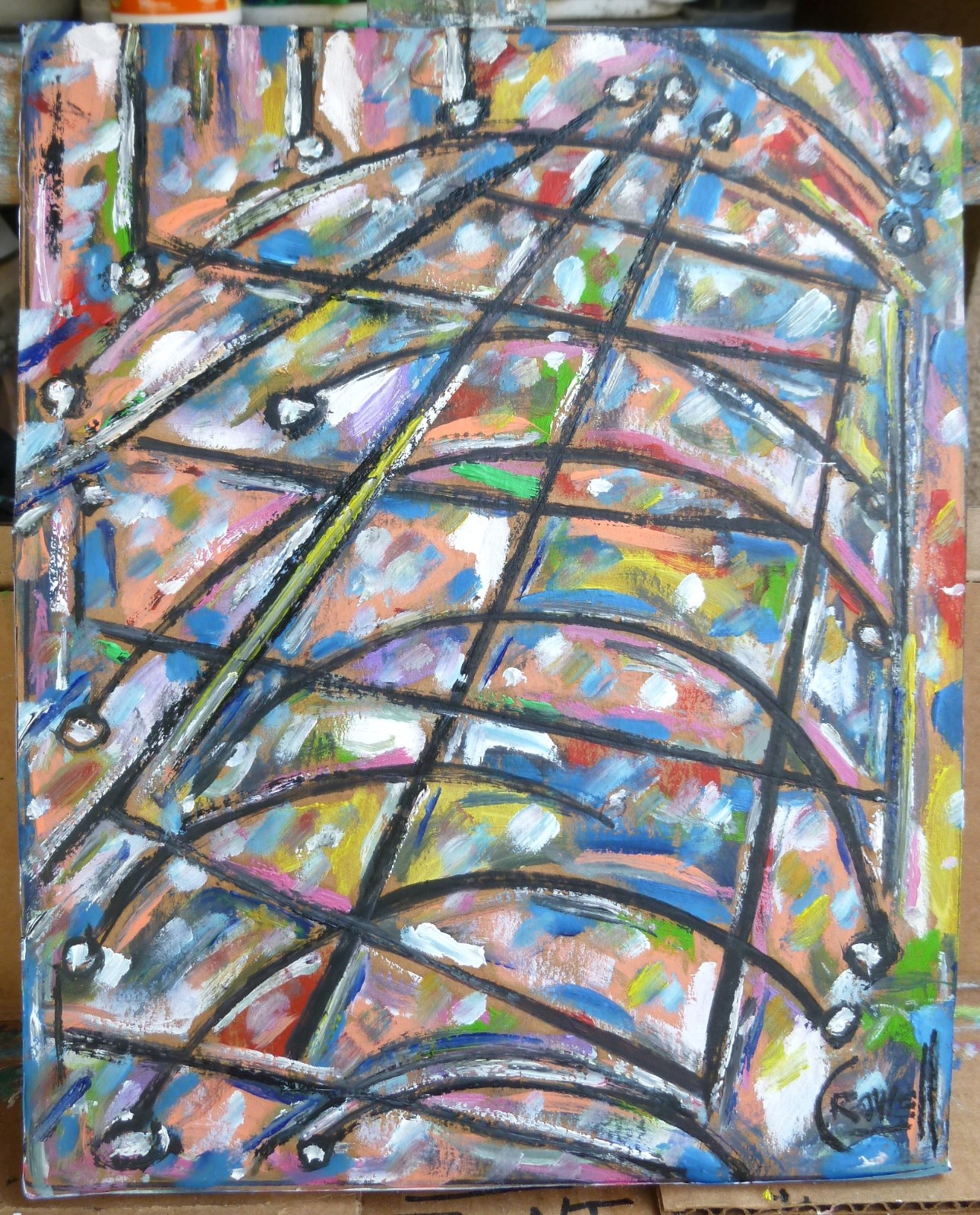 LAUGHING IN THE RAIN card panel original abstract 8×10 oil painting by Crowell