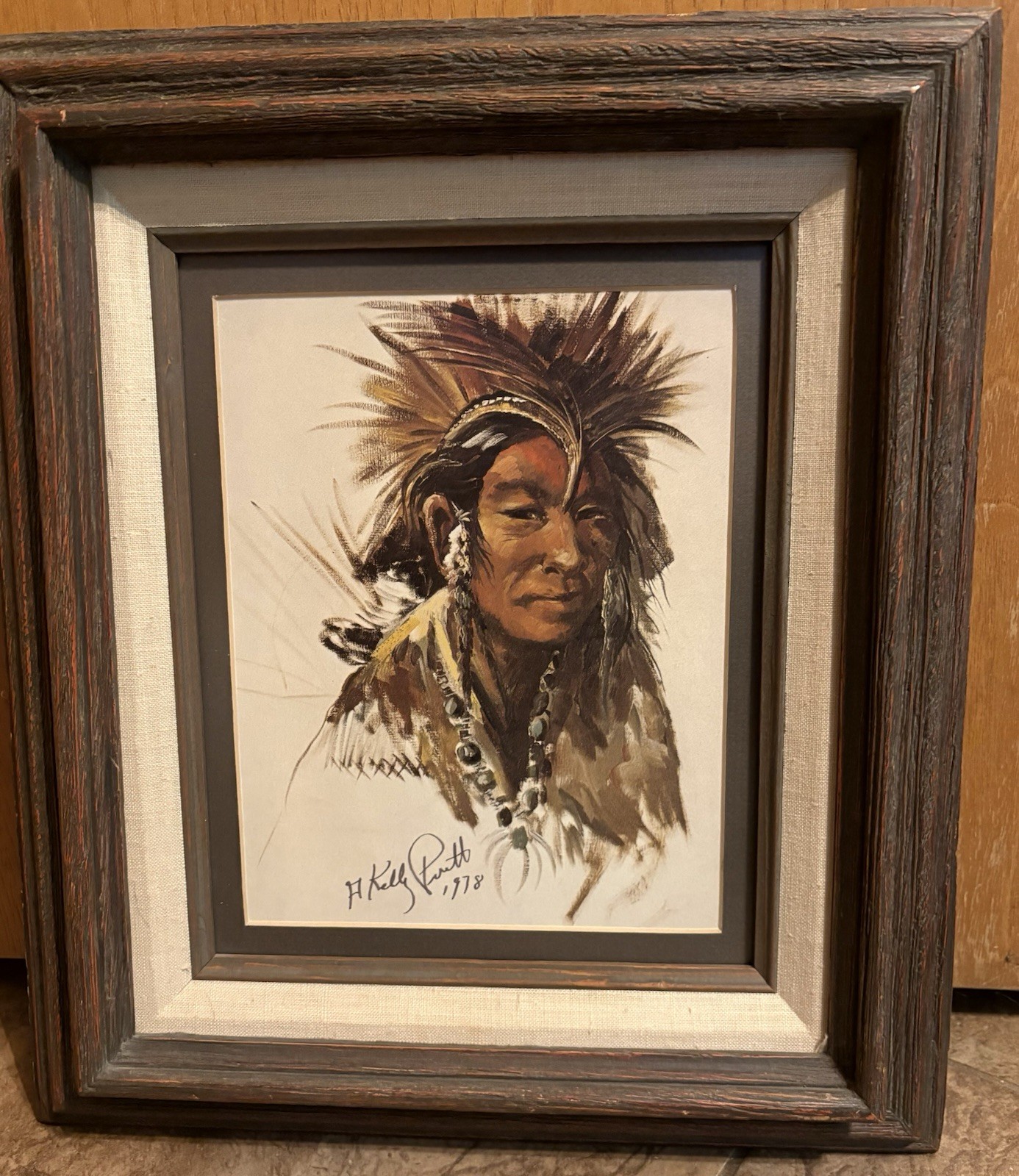 A. Kelly Pruitt Framed Signed Painting Native American Western