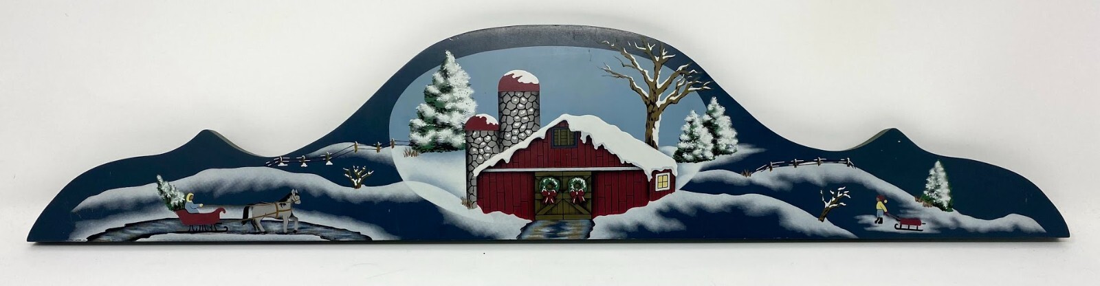 VTG -Hand Painted Wood Double Season Winter/Summer Arched reversible Decor -Rare
