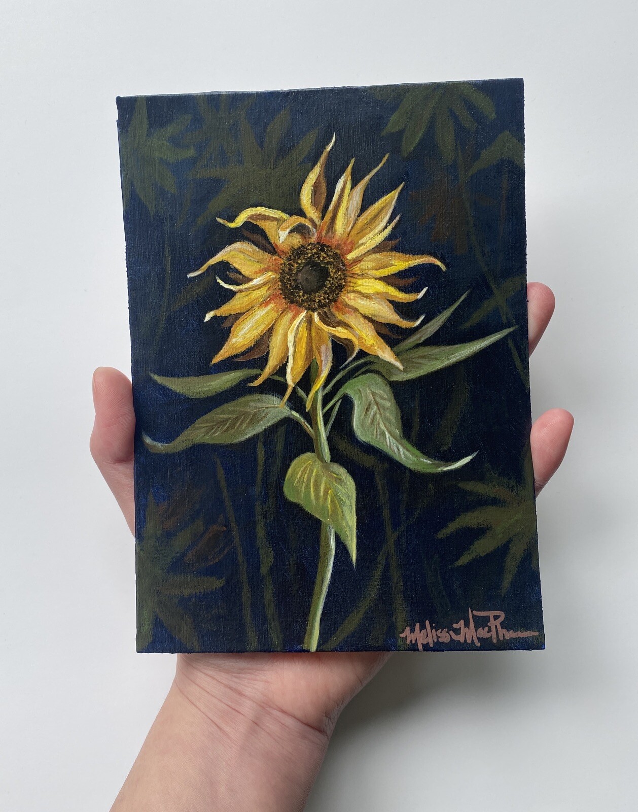 Golden Sunflower Acrylic Painting 🌻 Flower Wall Art Floral Decor 5 X 7 Inches