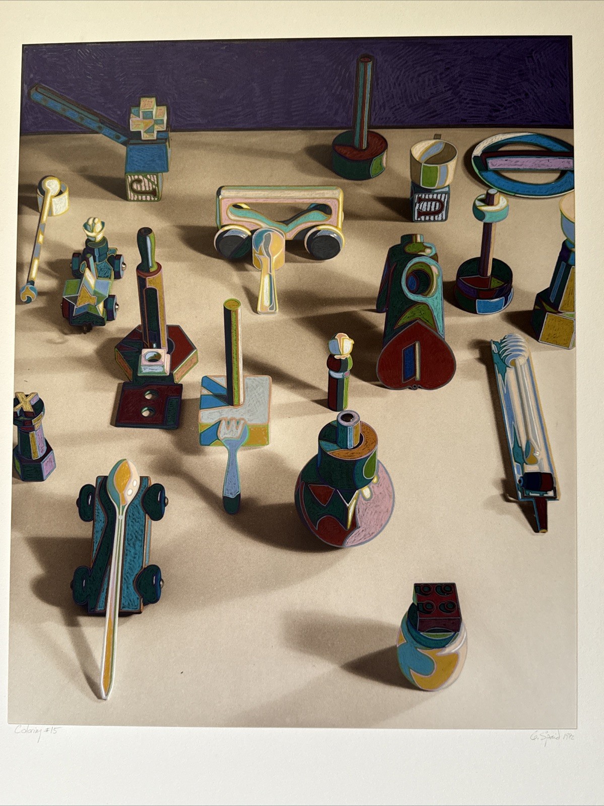 Vintage Painting Drawing Modernist Toys Hand Colored Photograph Signed Spaid
