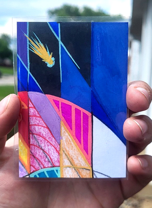 aceo original painting 2.5 X 3.5 «neverland» abstract space art on white paper