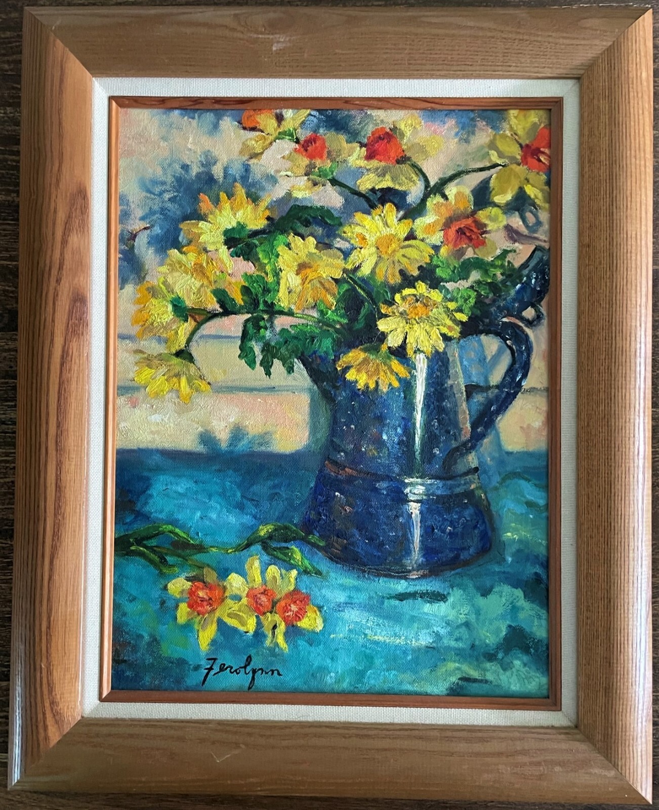 Signed Oil Painting Still Life Vibrant Flowers Ferolynn Florida Artist