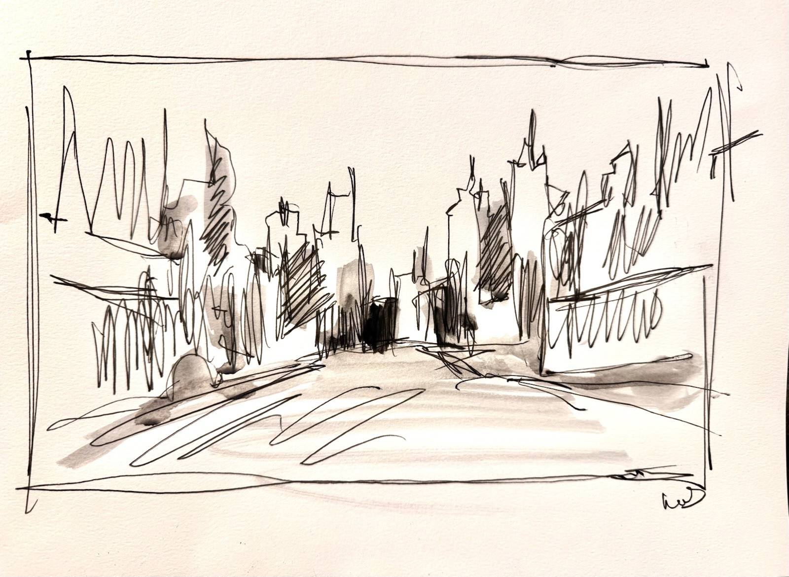 Original Abstract Expressionism 9×12 City Paper Art Ink Handmade Signed 19