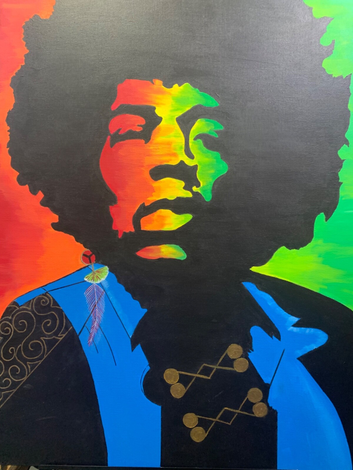 Jimi Hendrix, Famous Guitarist Painting on Canvas 24 x 36 x 1/2