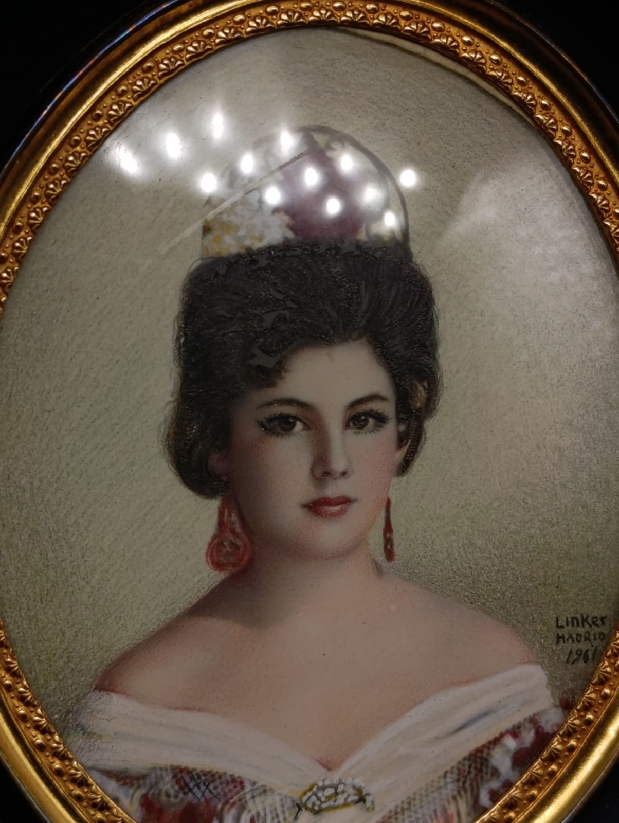 Signed Linker Madrid 1961 Hand Painted Portrait Miniature Victorian Lady