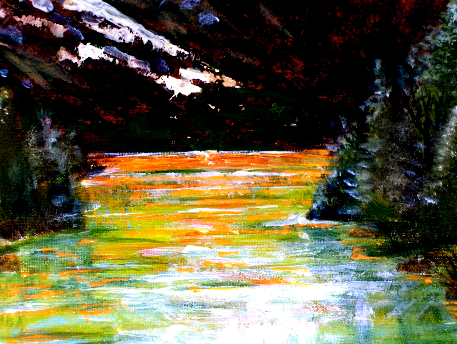 GORGEOUS ORIGINAL Mountain Snow Ice Landscape Green Tree Vintage Canvas Painting