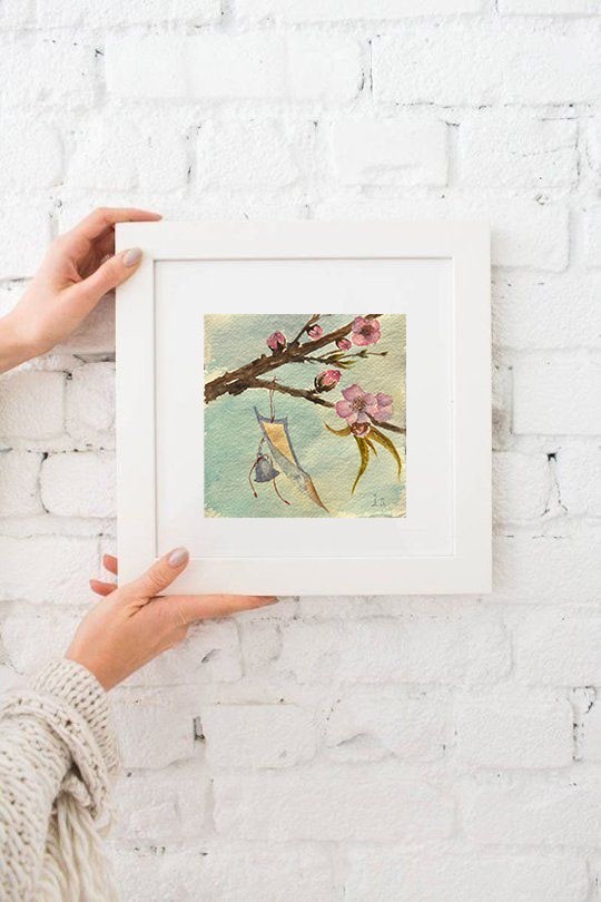 Calm Chinese Original Watercolor Painting Mini Landscape Art Home Decor Oriental