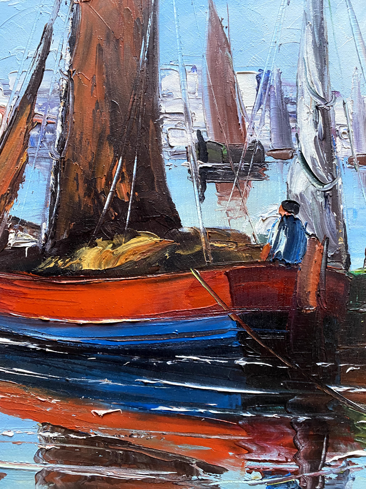 ::Álvaro Motta e Sousa (1920-2010) Painting Fishing Boats Signed Mediterranean Sign