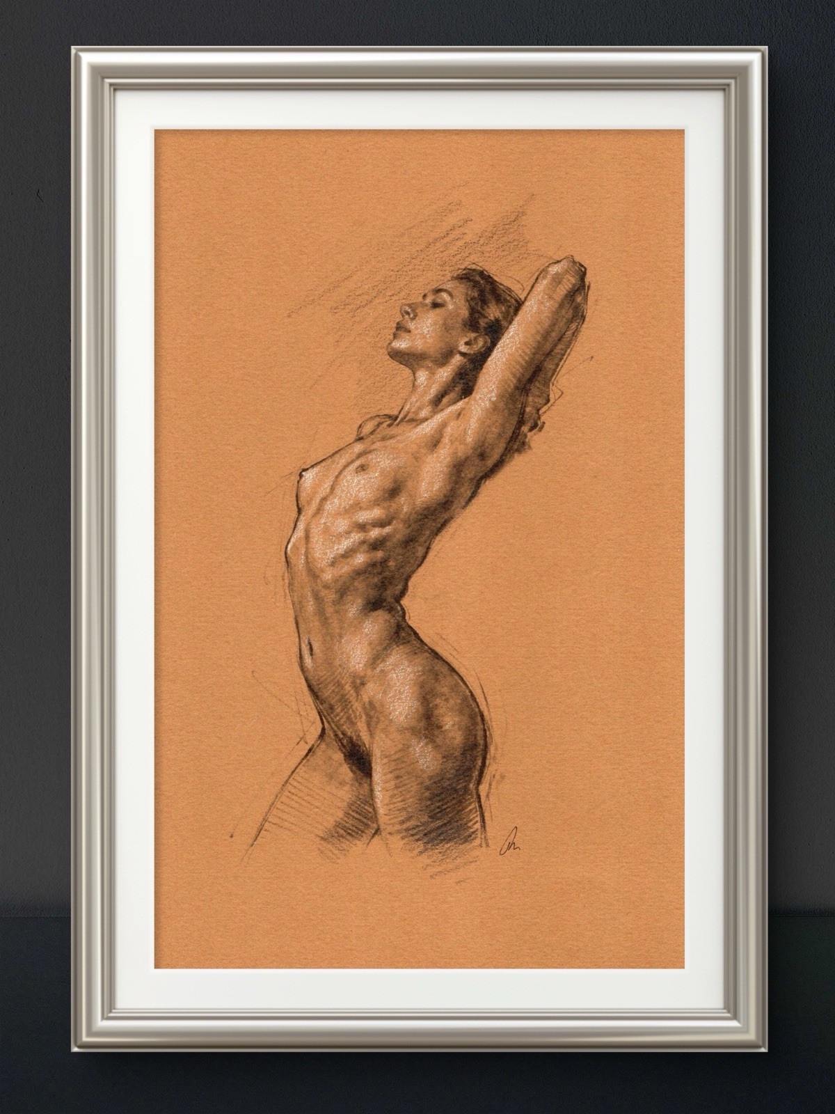 Original Mixed Media Female Portrait Figure Drawing Toned Paper Size (5.5×8.5)