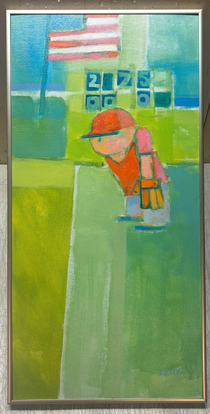 Vintage BROOKS KELLY ‘Right Field’ BASEBALL AMERICAN FLAG Modernist Oil PAINTING