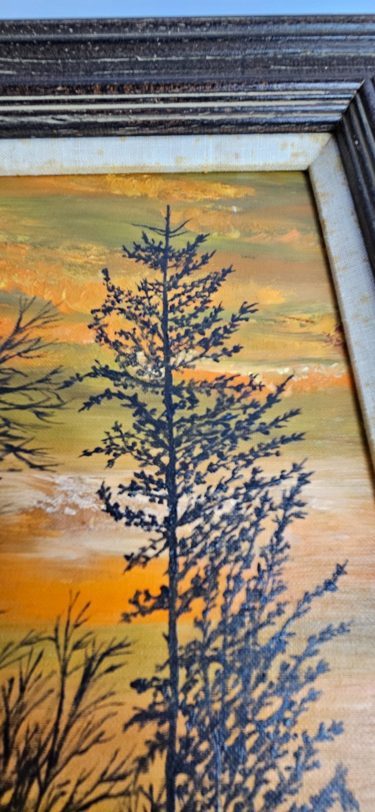 Original Signed Landscape Painting Jean Rasp 1974 Framed Sunset Trees Art