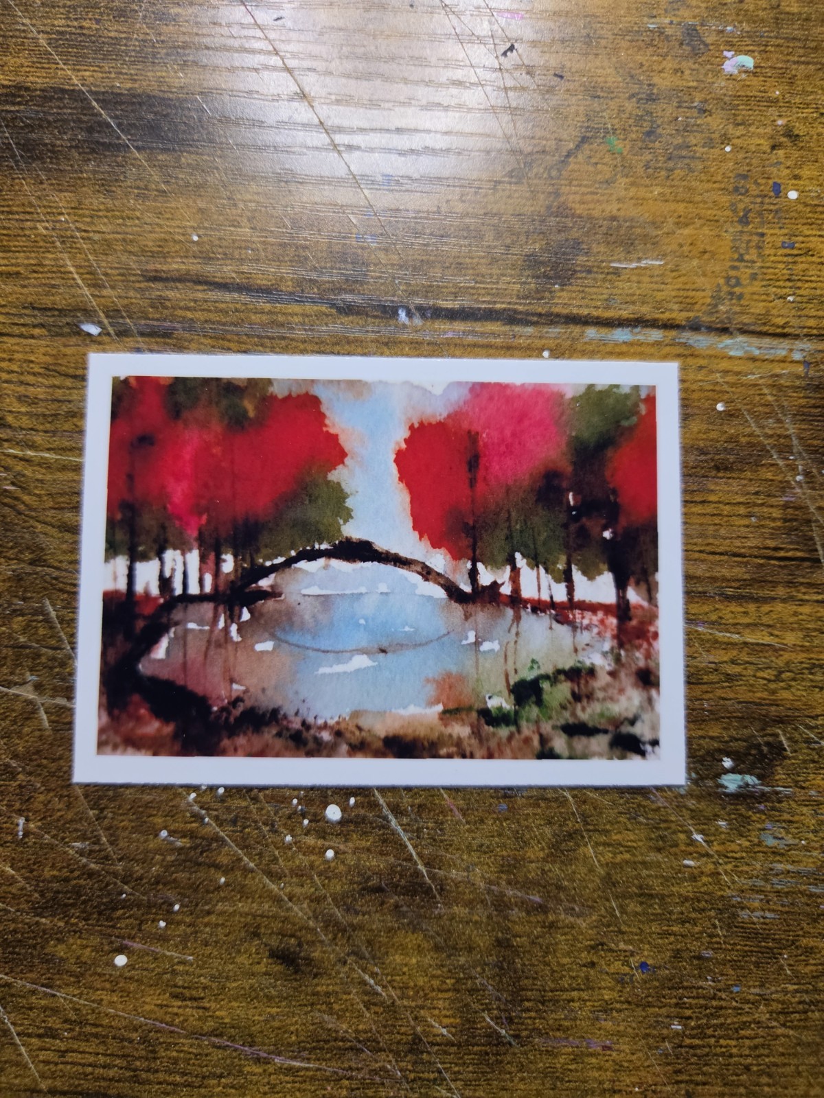 ACEO *Art Print Original Acrylic Painting Sunset Mountains 2.5×3.5