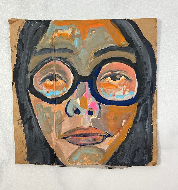 Portrait Painting Original Woman Wearing Glasses Naive Outsider Art Miz Katie