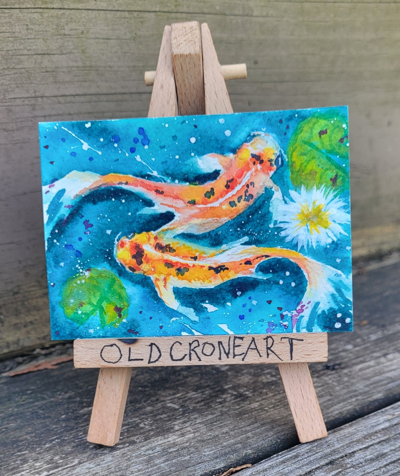 ACEO Diane Bentley Koi Signed COA Watercolor Fish COA Water Lilies Series