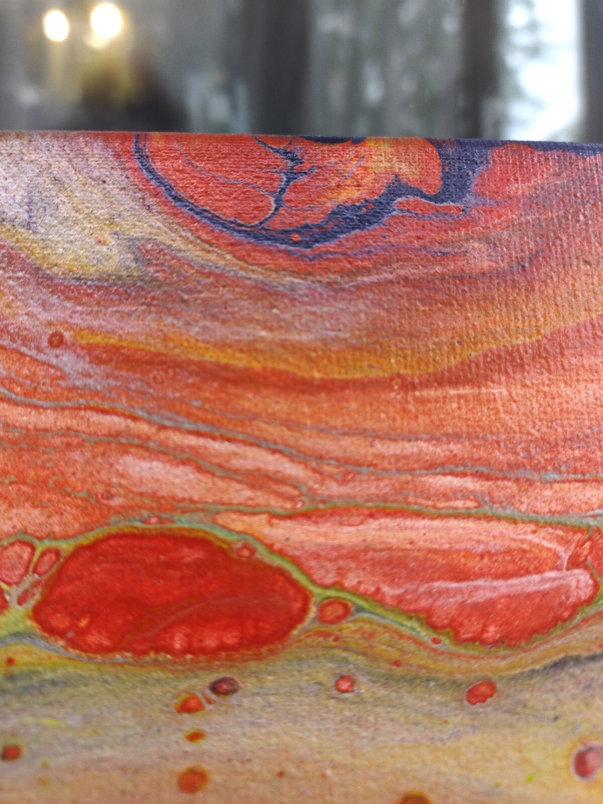 Abstract Red Orange Yellow Fluid Art Acrylic Painting Modern Wall Decor, 16×16