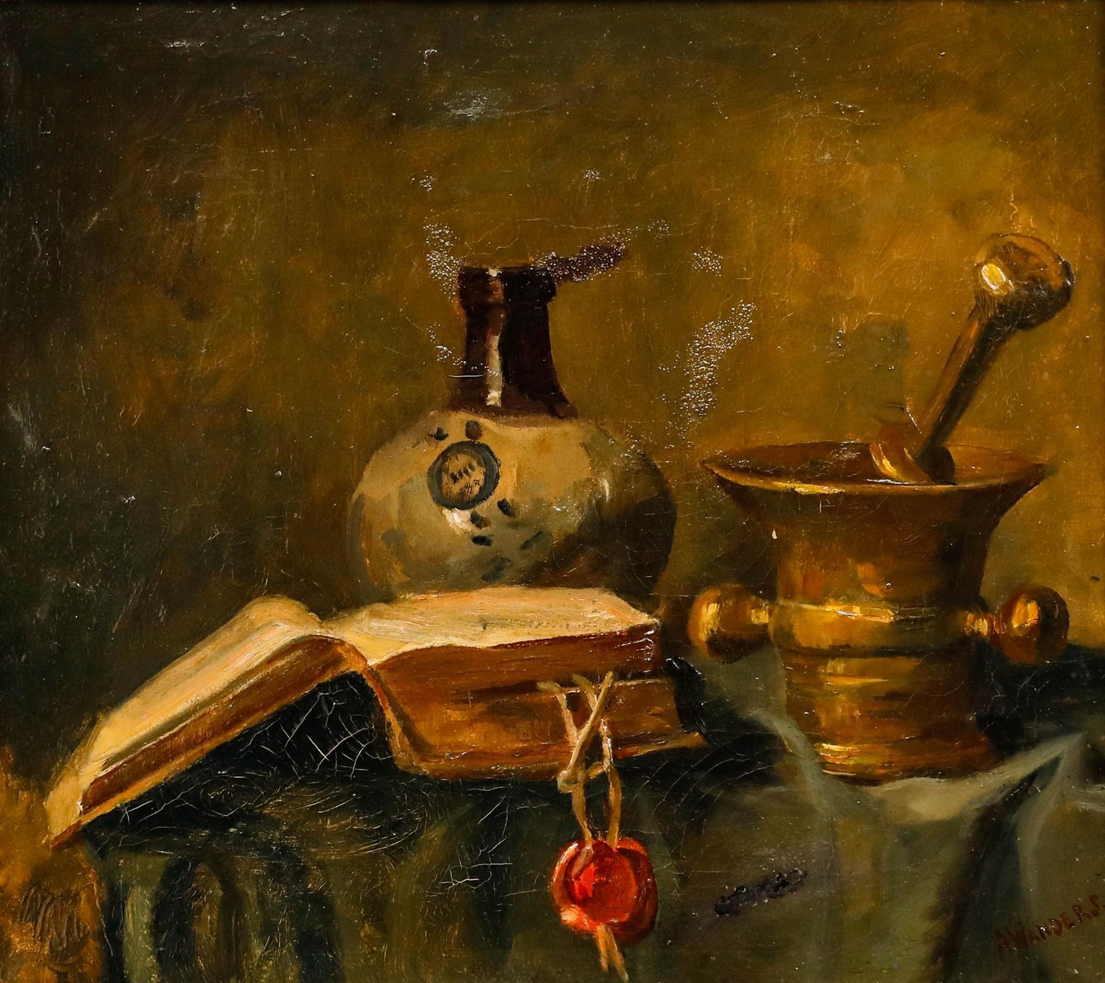 A. Wanders – Framed Early 20th Century Oil, Still Life with Sake Bottle