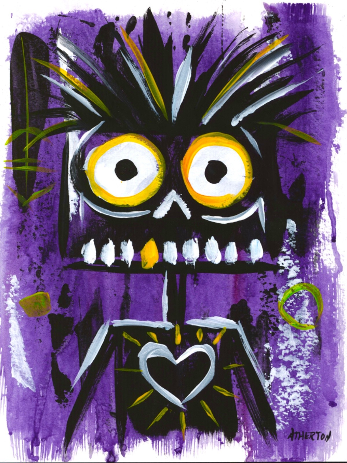 Original 9×12 Abstract Tribal Graffiti Painting Pop Art Purple Street Style