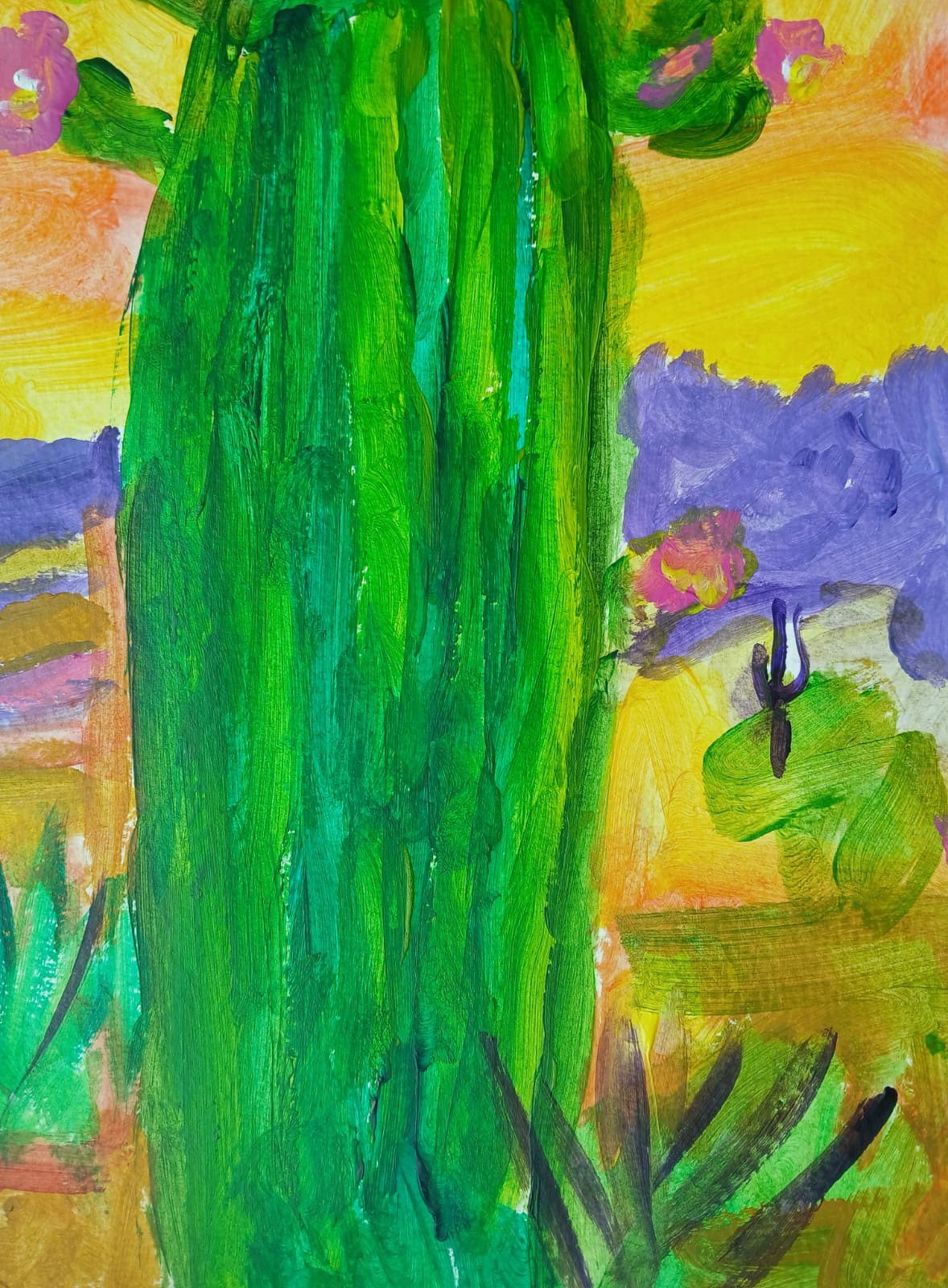 Abstract/Expressionism 11×14 Saguaro Cactus Floral Handmade Art Acrylic Painting