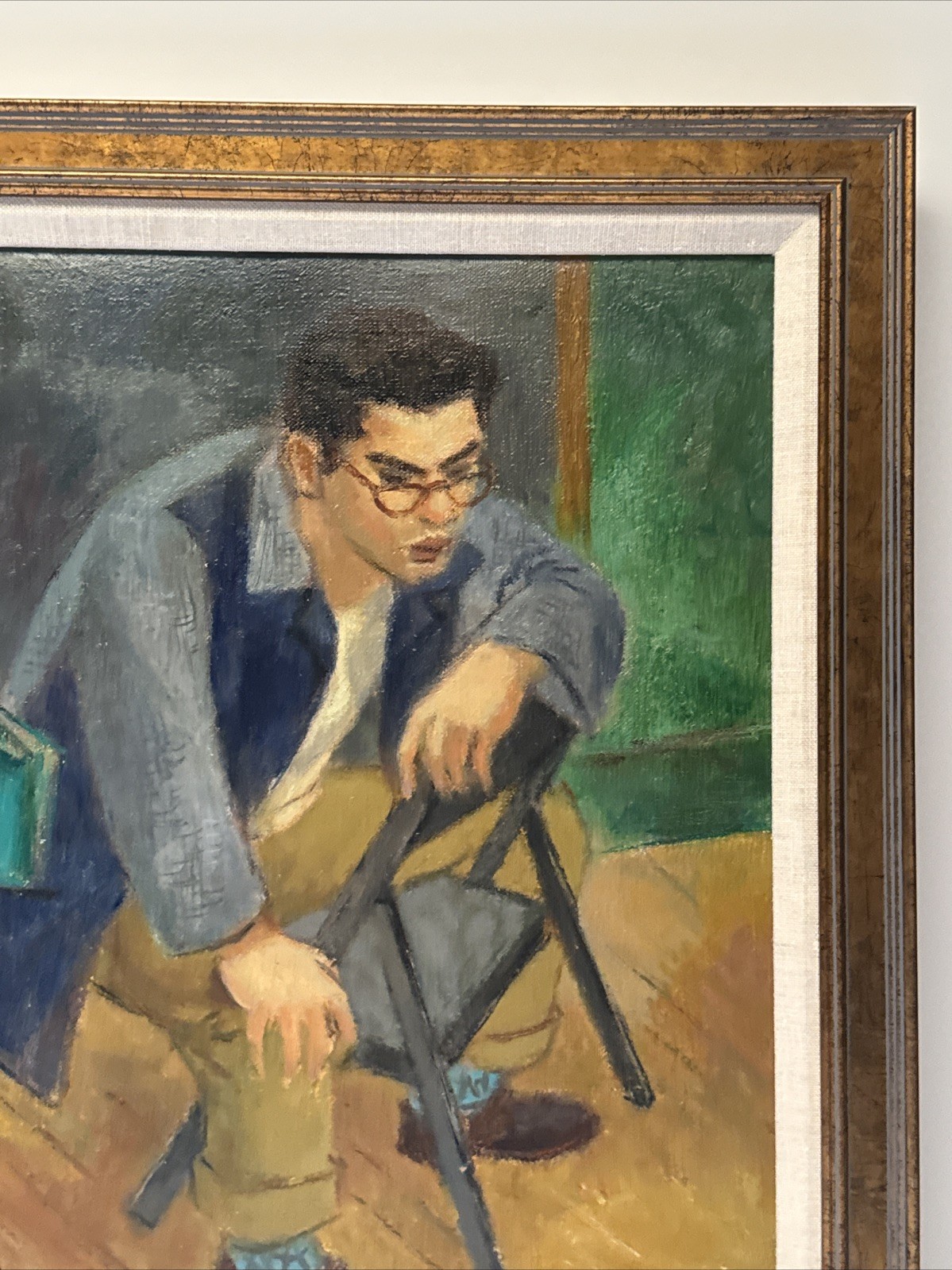 MID CENTURY PAINTING AMERICAN REGIONALISM WPA STYLE YOUNG MAN PORTRAIT MYSTERY
