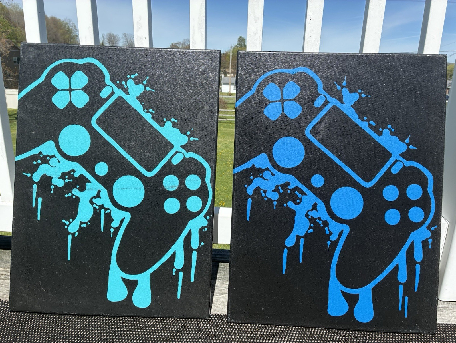 Video Game Controller Abstract Pop Art Canvas Painting Set Diptych Unframed