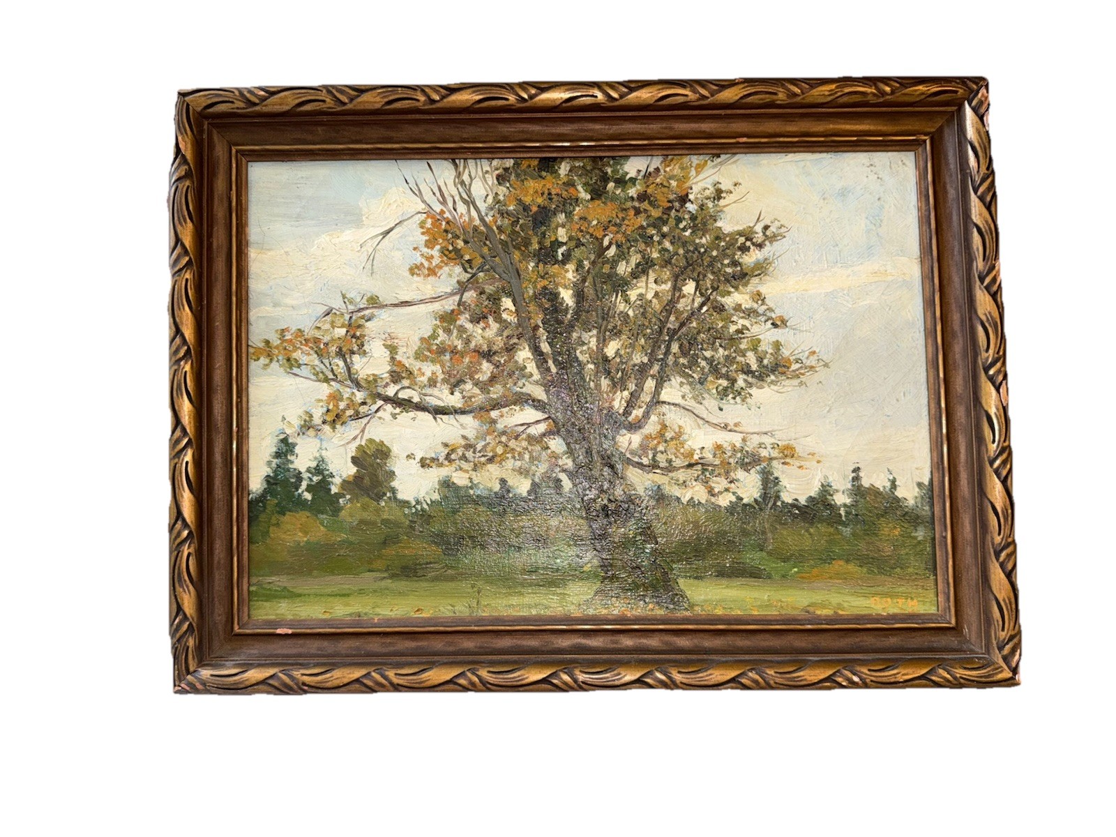 Vintage Original Oil Painting on Canvas Landscape Signed Framed, country,cottage