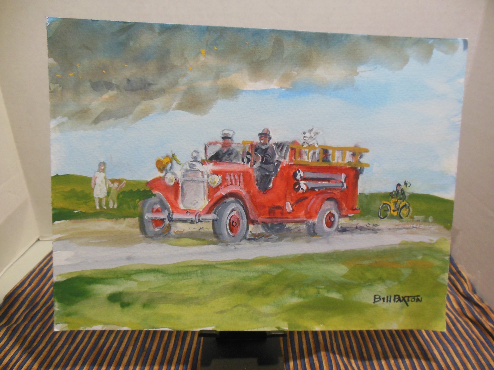 Bill Paxton Signed Original Watercolor / Fire truck Bangor Maine 1930