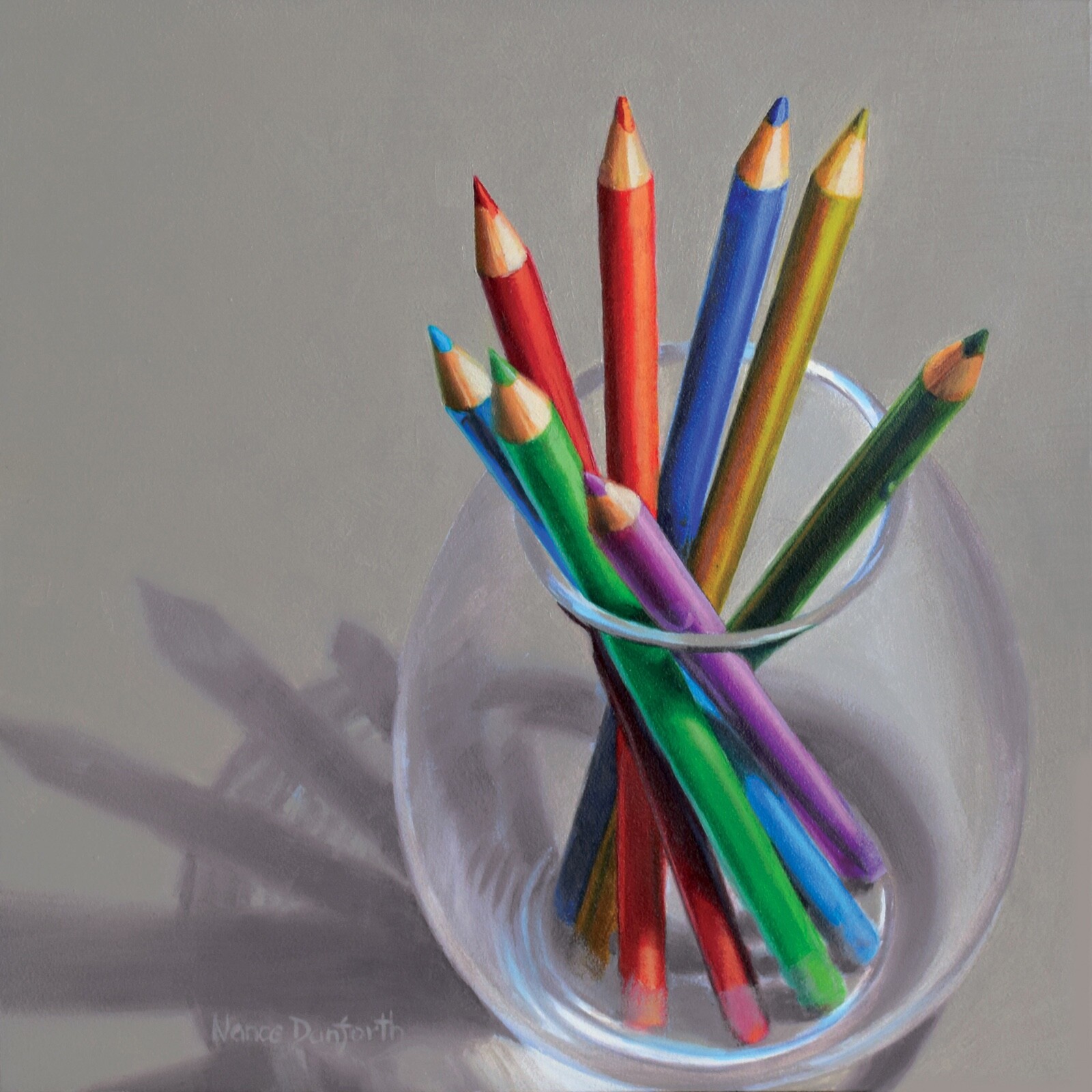 DANFORTH Colored Pencils, 8×8 still life original oil painting