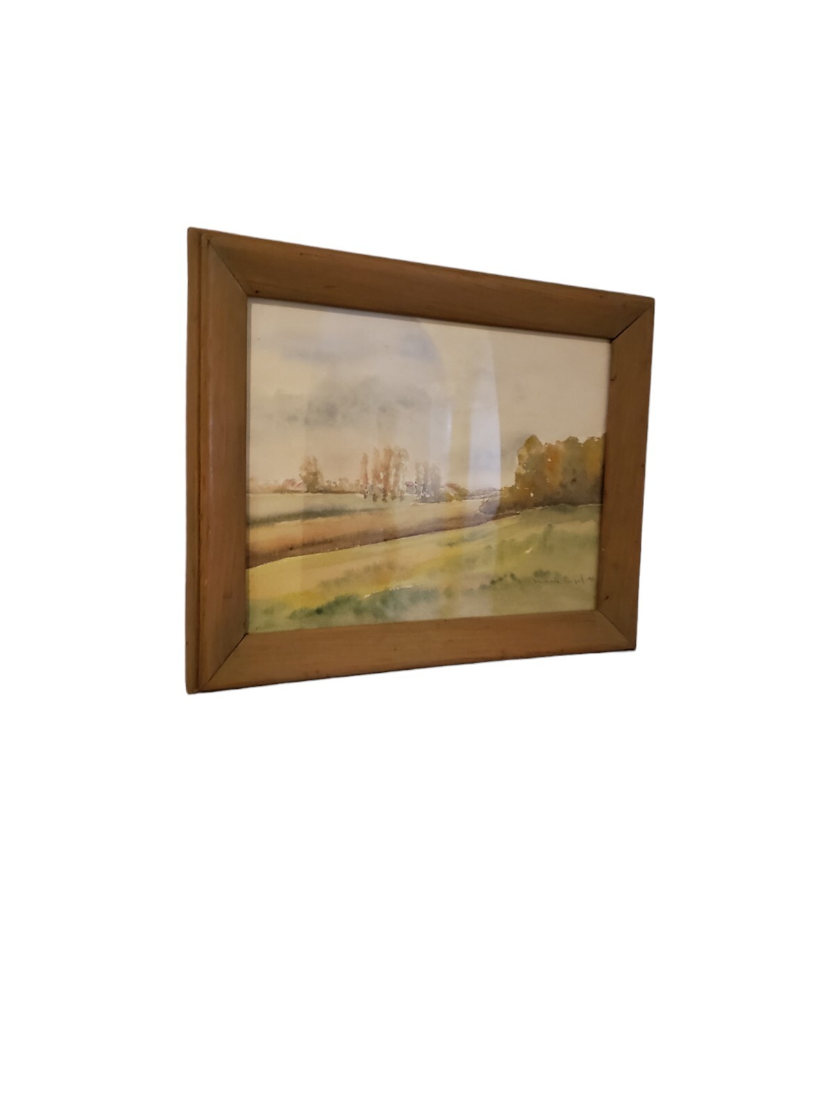 Vintage Original Landscape In The Fields Near Dusseldorf Germany Painting 1980