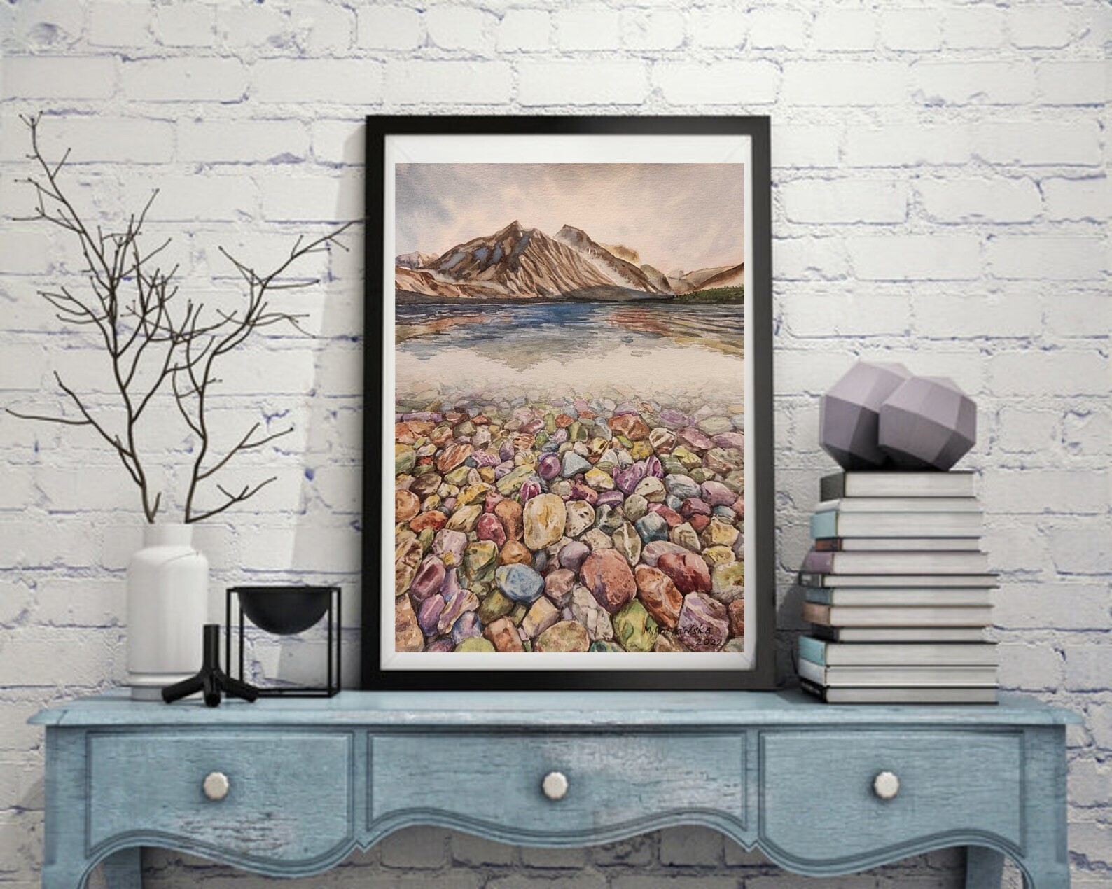 USA ROCKS Original Artwork Modern Painting Landscape LAKE McDONALD Seascape A4
