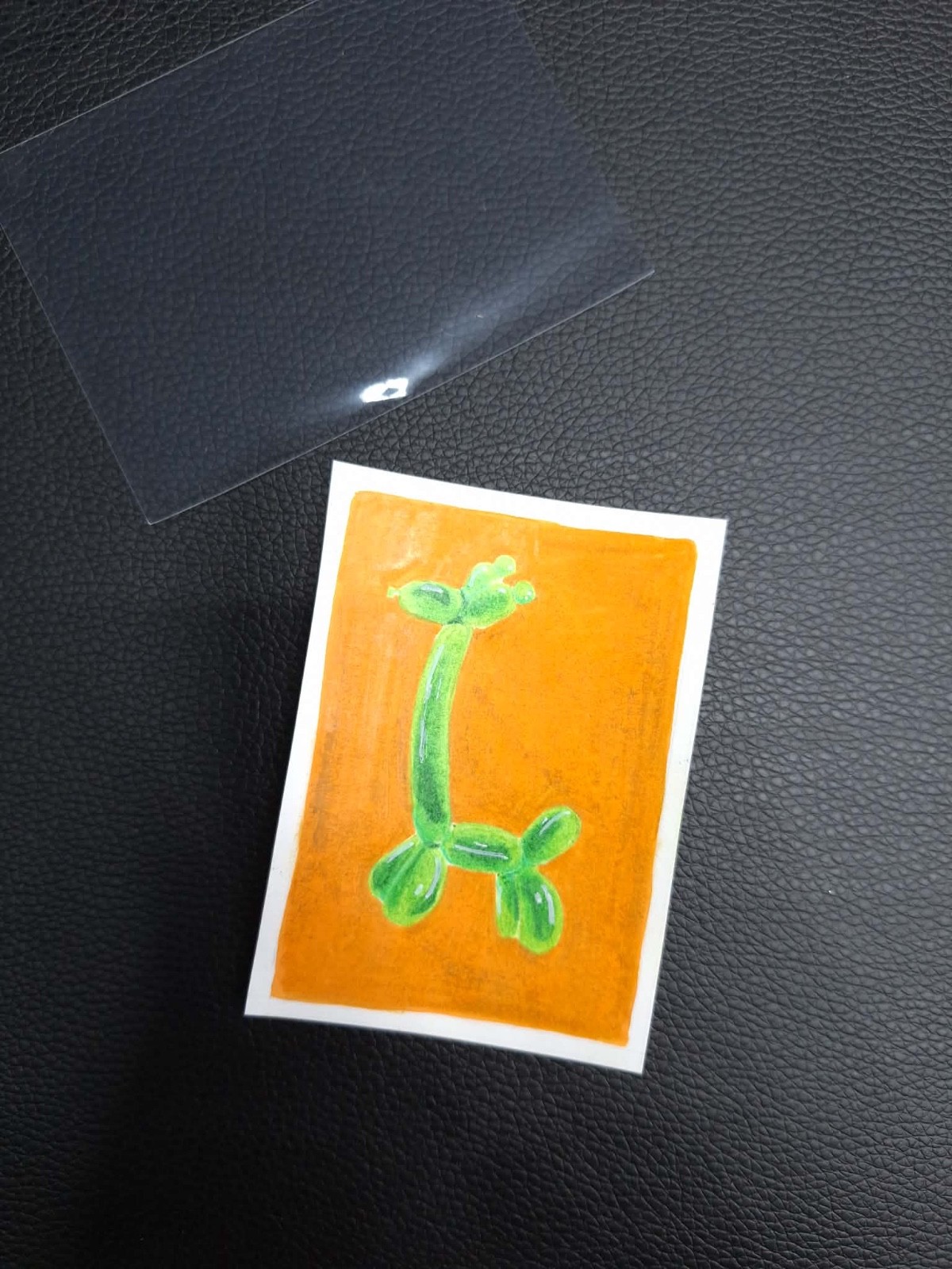 aceo art card original green and orange balloon animal