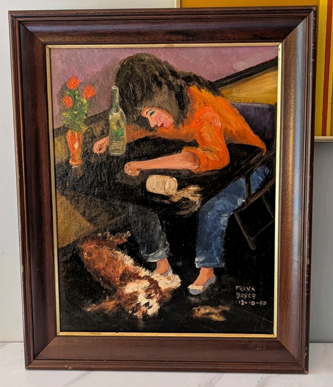 Vintage Oil Painting Drunk Lady 21×17 Framed Artist Signed
