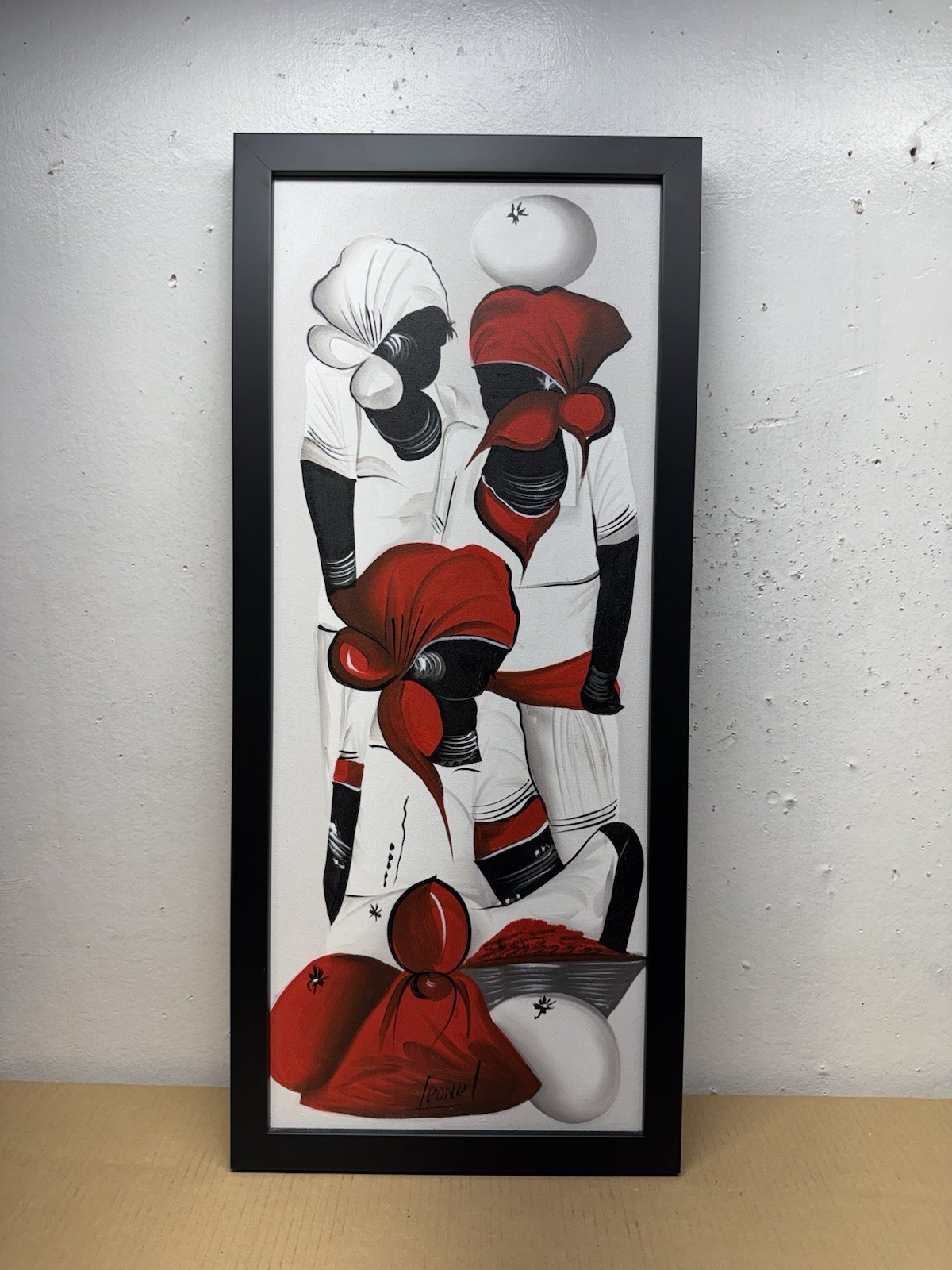 Vintage Signed Haitian Painting Haiti Women Marketplace Framed Folk Art Decor
