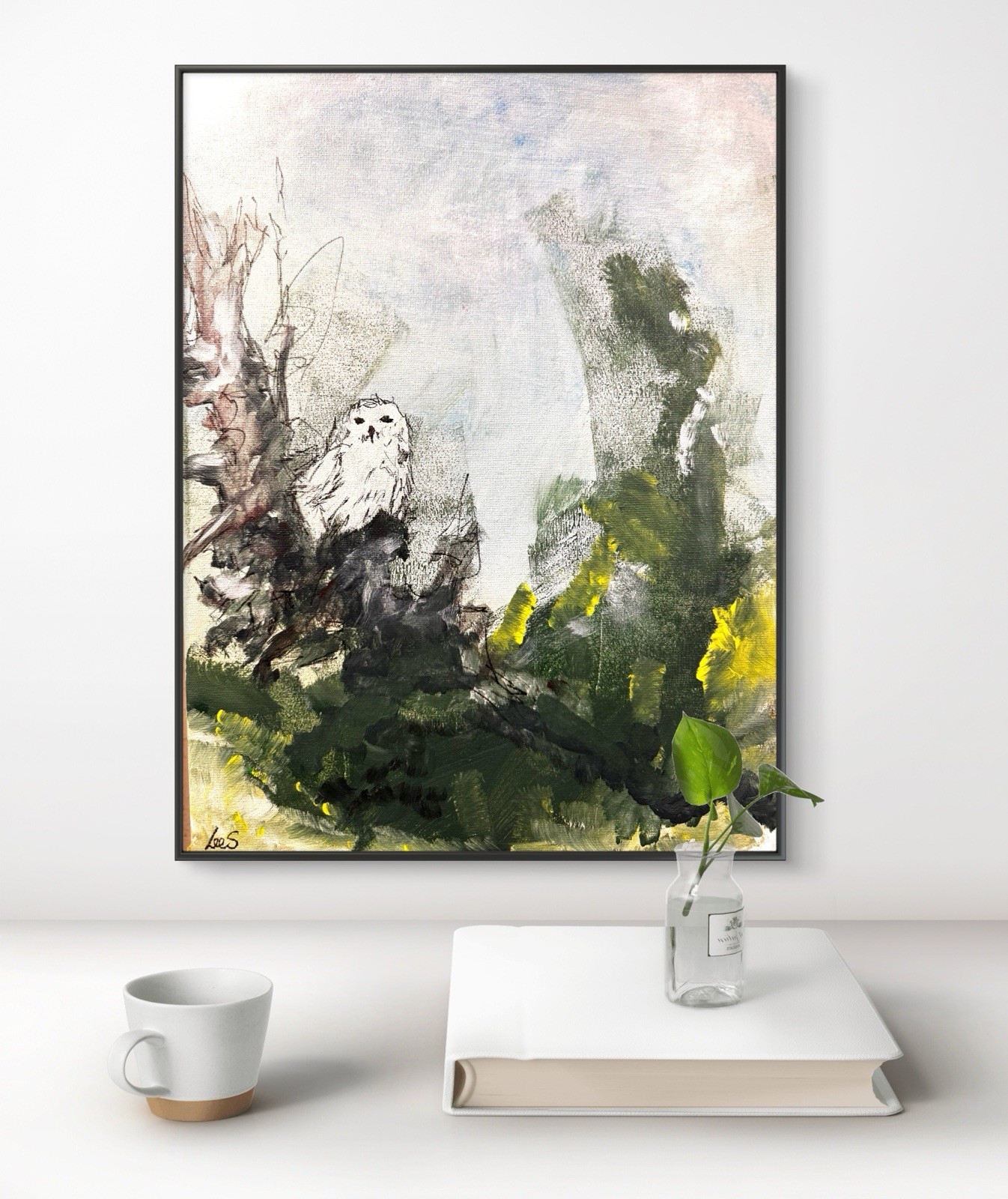 Original Abstract Snowy Owl 12×16 Impressionism Living Room Signed Art 363